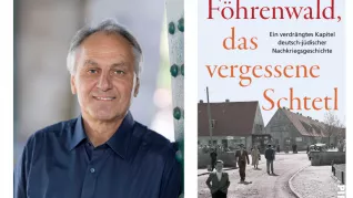 Alois Berger und Buchcover von "Föhrenwald"