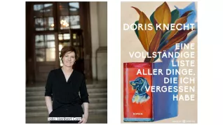 Doris Knecht (c) Heribert Corn und Buchcover: Eine vollständige Liste aller Dinge, die ich vergessen habe