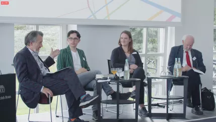 Herr Conrad, Herr Scobel, Frau Dohm, Herr von Weizsäcker auf der Konferenz Ethik der Transformation