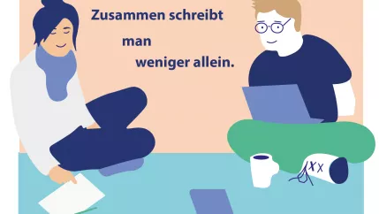 Postkarte_Zusammen_schreibt_man_weniger_allein_Gabriele_Menne-El.Sawy_Schreibzentrum