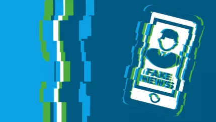 Grafik Handy mit Schriftzug Fake News