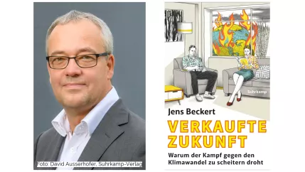 Jens Becker und Cover des Buchs "Verkaufte Zukunft"