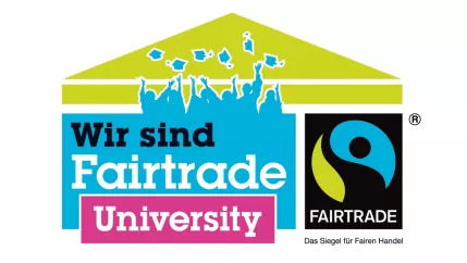 Fairtrade University Logo "Wir sind fairtrade university" (DE)