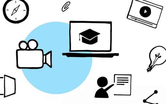 Header breit Icons E-Learning Kleine Bühne ohne Titel mit Logo