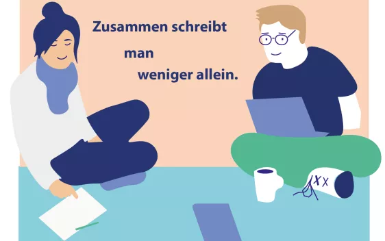 Postkarte_Zusammen_schreibt_man_weniger_allein_Gabriele_Menne-El.Sawy_Schreibzentrum
