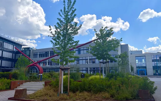 Spule Campus Sankt Augustin mit einer Treppe und Grünfläche