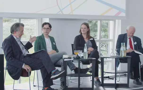 Herr Conrad, Herr Scobel, Frau Dohm, Herr von Weizsäcker auf der Konferenz Ethik der Transformation