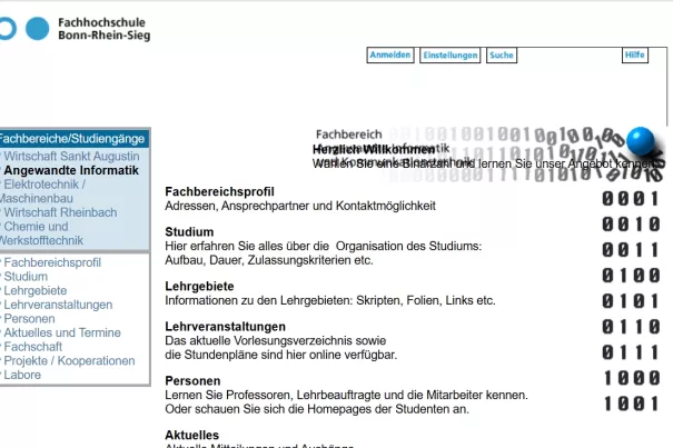 Minimalismus pur: Homepage FB INF 1997
