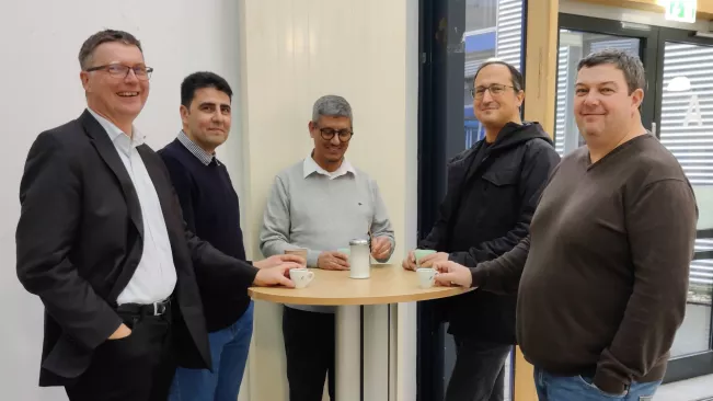 V.l.n.r. Dr. Rainer Herpers, Dr. Ammar Gharaibeh (GJU), Dr. Dhiah Abou-Tair (GJU), Dr. Luigi Lo Iacono und Dr. Ken Kent (UNB) Bild: Nadine Kutz