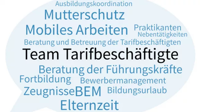 Word Cloud Sprechblase Aufgaben Team Tarifbeschäftigte (DE)
