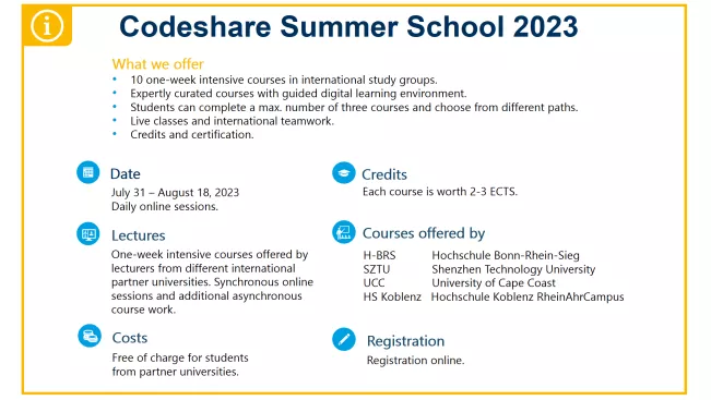 Codeshare Summer School 2023 Quick Info
