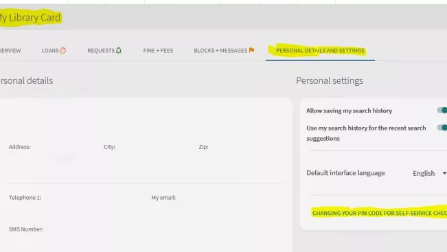 Screenshot Change PIN in Bib-Discover