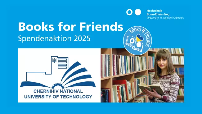 Aktionsplakat Spendenaktion Books for Friends für Partnerhochschule CPNU, Tschernihiv