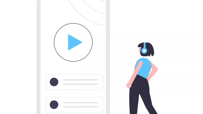 Illustration Frau mit Kopfhörern und Handy
