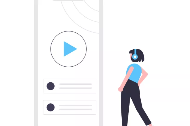 Illustration Frau mit Kopfhörern und Handyvideo