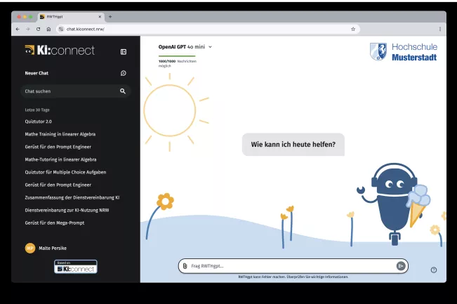 KI Connect Startseite / User Interface
