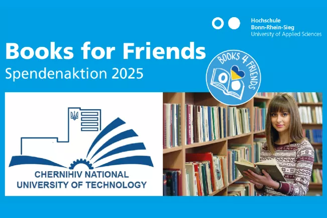 Aktionsplakat Spendenaktion Books for Friends für Partnerhochschule CPNU, Tschernihiv
