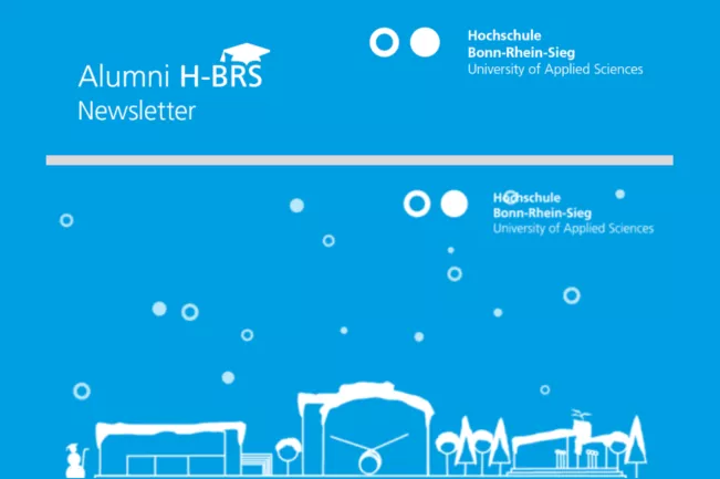 Headerbild Alumni-Newsletter Dezember 2025 vor blauem Hintergrund