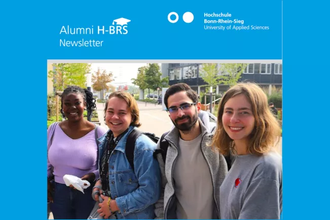 Headerbild Alumni-Newsletter Oktober 2025 vor blauem Hintergrund