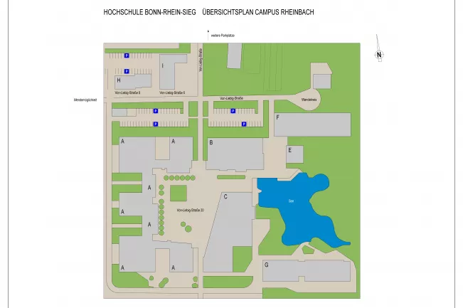Lageplan der Gebäude am Campus Rheinbach, Stand Anfang 2019 (DE)