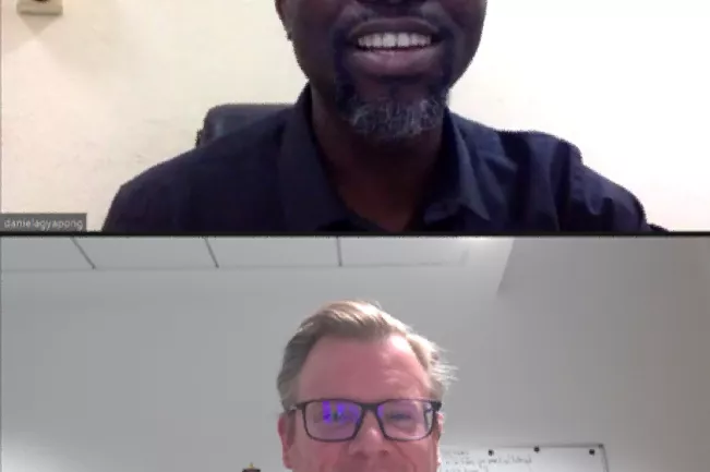 Photo of Prof Agyapong and Prof Meyer in an online meeting.jpg (DE)