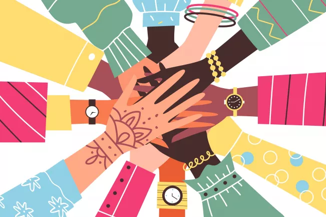 Bunte Haende Vielfalt Zusammenhalt colourbox 53211092.jpg (DE)