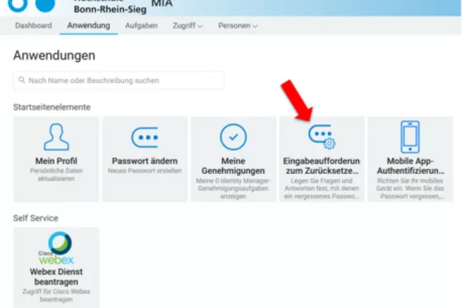 Screenshot MIA Passwort ändern