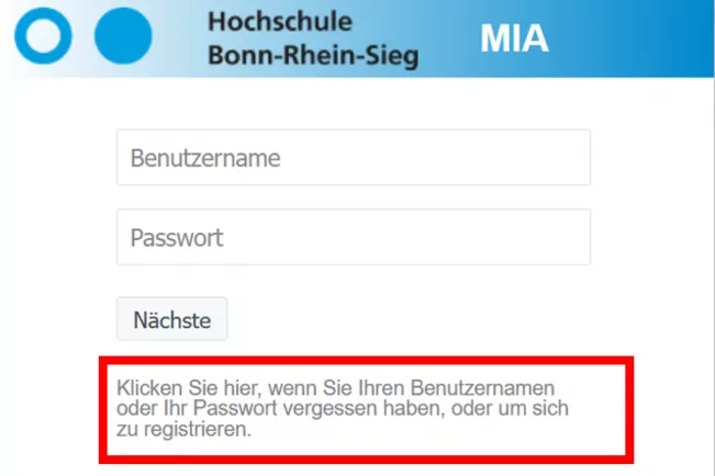 Screenshot Passwort vergessen