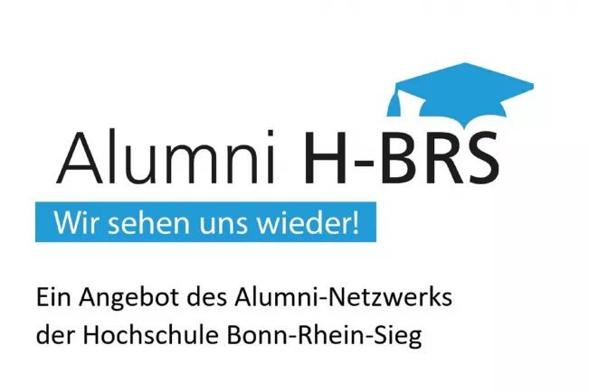 Texthinweis auf Angebot Alumni-Netzwerks mit Alumni Key Visual