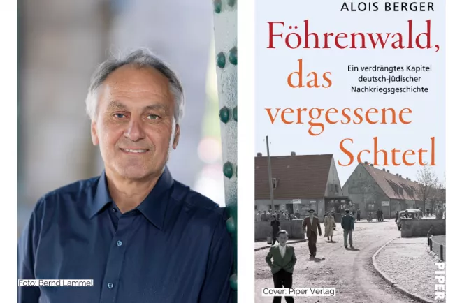 Alois Berger und Buchcover von "Föhrenwald"