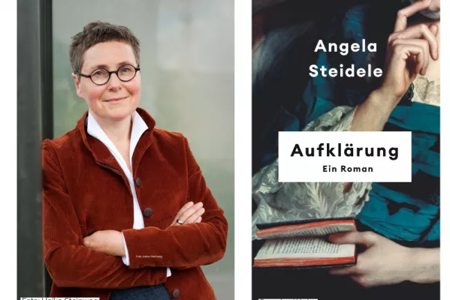 Angela Steidele (Foto Heike Steinweg) und Cover ihres Buchs "Aufklärung" (Insel-Verlag)