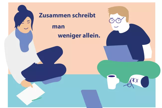 Postkarte_Zusammen_schreibt_man_weniger_allein_Gabriele_Menne-El.Sawy_Schreibzentrum