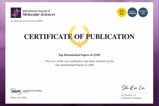 Certificate of Publication - Top Downloaded Papers of IJMS