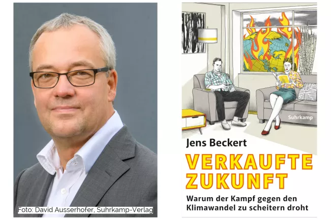 Jens Becker und Cover des Buchs "Verkaufte Zukunft"