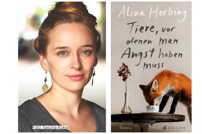 Alina Herbing und Cover des Buchs: "Tiere, vor denen man Angst haben muss"