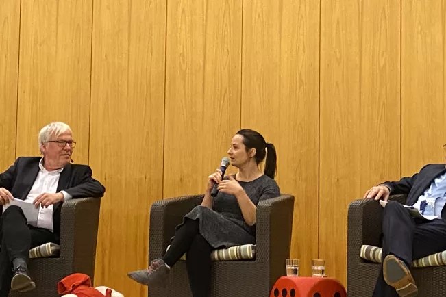 Prof. Dr. Michael Heister und Eugenia Gagin bei der Veranstaltung Diskurs in Zeiten der Polarisierung