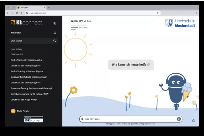 KI Connect Startseite / User Interface